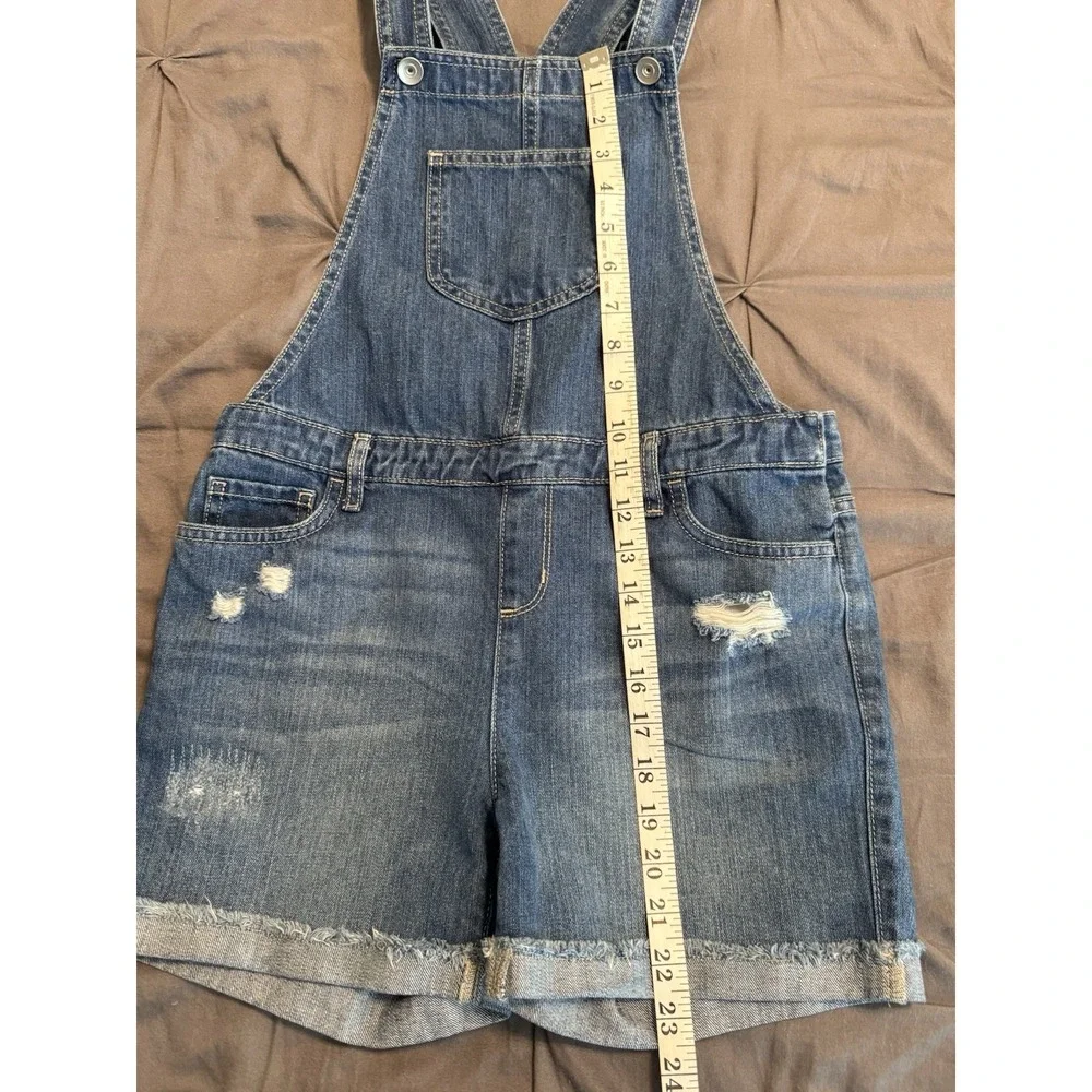 Children's Place Blue Denim Overall Distressed Shorts Girls Size 12 Shortalls